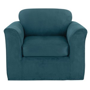 Ultimate Stretch Suede 2pc Chair Slipcover Peacock Blue - Sure Fit