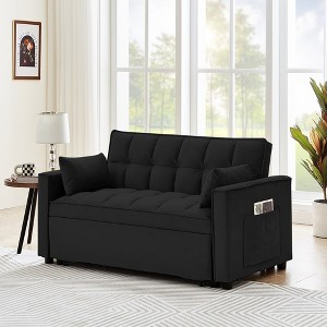 Sofa Bed Couch, Convertible Sofa Bed With Pillows, 3-angle Adjustable Backrest, 2 Wide Wristbands, 2 Side Pockets, Solid Wood Frame Lounge Chaise - 1 of 4