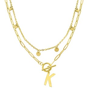 Adornia Tarnish Resistant 14k Gold Plated Confetti And Paperclip Layered Initial Toggle Necklace - 1 of 3