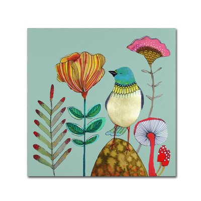 Colorful Blue Bird and Flowers Abstract Canvas Art