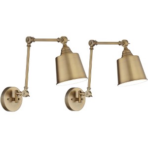 360 Lighting Mendes Modern Wall Lamps Set of 2 Brass Gold Hardwire 5 3/4" Light Fixture Adjustable Cone Shade for Bedroom Reading Living Room Hallway - 1 of 4