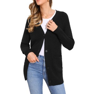 Allegra K Women Long Knit Button Down Open Front with Pockets Casual Spring Fall Winter Cardigan Sweater - 1 of 4