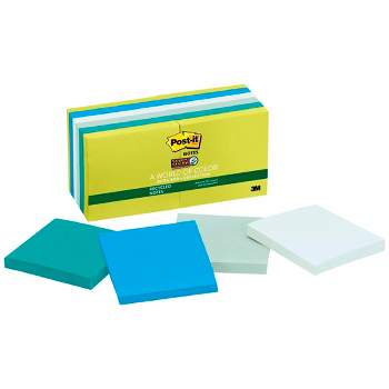 Post-it® Recycled Super Sticky Notes, 4 in x 4 in, Wanderlust Pastels  Collection, Lined, 6 Pads/Pack