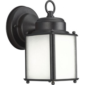 Progress Lighting Roman Coach 1-Light Wall Lantern in Black with Etched Seeded Glass Shade - 1 of 2