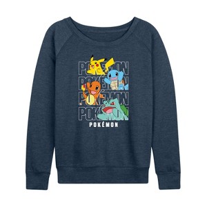 Women's - Pokémon - Stacked Logo Pikachu And Friends Lightweight French Terry Wide Neck Long Sleeve Shirt - 1 of 4