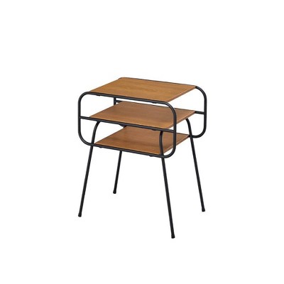 Oak Finish Flared Metal Leg Wide Console Table