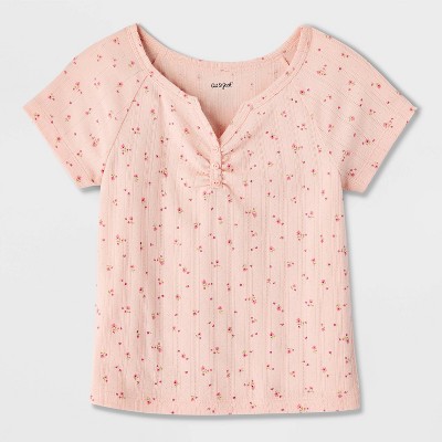 Cat & Jack Girls' Short Sleeve Floral Printed Pointelle T-Shirt - Cat & Jack™ Pink M — фото 2
