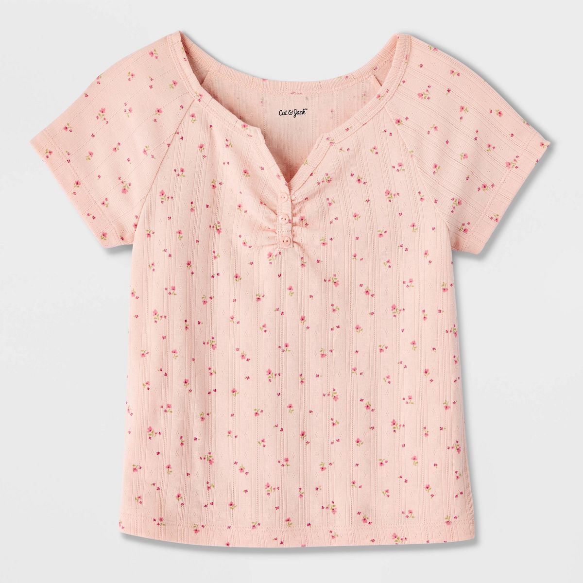 Girls' Short Sleeve Floral Printed Pointelle T-Shirt - Cat & Jack™ - thumbnail 5