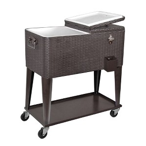 Home Aesthetics Outdoor Patio Rolling Cooler Cart 80 Qt Wicker Ice Chest Beverage Brown Rattan - 1 of 4