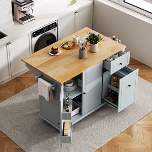 Mobile Kitchen Island with Fold-Down Leaf, Built-In Storage Shelf, Three-Level Sliding Cabinet Organizer, and Spice Storage Rack - 1 of 4