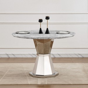 46" Round Marble Dining Table,High Gloss Faux Marble Top,Stainless Steel Base for Dining Room and Kitchen - Maison Boucle - 1 of 4