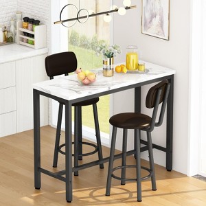 Modern Rectangle Dining Room Table Set for 2, Kitchen Bar Table Set With MDF Tabletop & 2 PU Leather Chairs for Small Space, Living Room, Apartment - 1 of 4