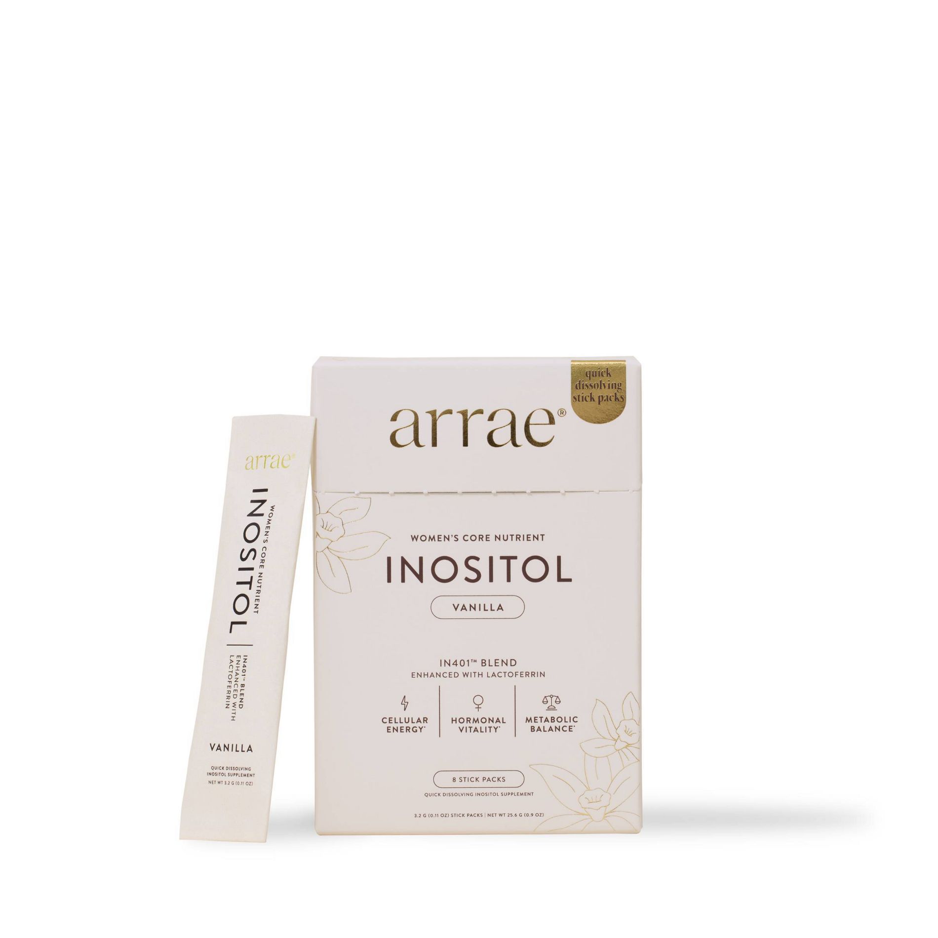 Arrae Inositol Daily Support for Hormonal & Metabolic Balance - Vanilla - 3gms/10pk