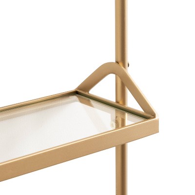 Gold Metal Three-Tier Floating Wall Shelf with Glass