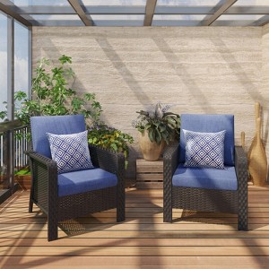 SUGOLD 2-Piece Hand Woven Wicker Patio Seating Group with Blue Cushions - 1 of 1