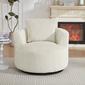 Lyngins Compressible Swivel Accent Chair with Wood Base,Upholstered Swivel Living Room Chair with Armrest,Faux Fur Sofa Chair for Bedroom - 1 of 4