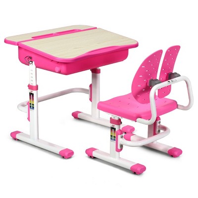 Costway Adjustable Children Study Desk Chair Set W/winged Backrest Pink : Target
