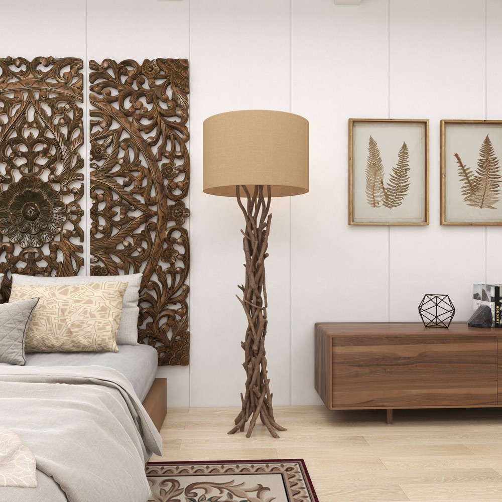 Photos - Floodlight / Street Light Rustic Floor Lamp Beige - Olivia & May: Natural Driftwood Design, Indoor U