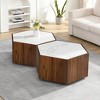 Zeus & Ruta Hexagonal Rustic Retro Coffee Table with 2 Hidden Drawers, Marble Top & Oak Finish for Living Room - 3 of 4