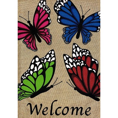 Butterfly Welcome Spring Burlap House Flag Butterflies 28" x 40" Briarwood Lane