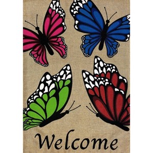 Butterfly Welcome Spring Burlap House Flag Butterflies 28" x 40" Briarwood Lane - 1 of 4
