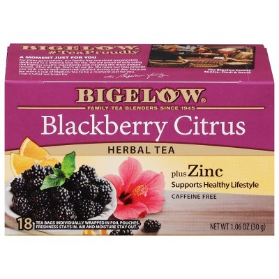 Bigelow Blackberry Citrus Plus Zinc Herbal Tea case of 6/18