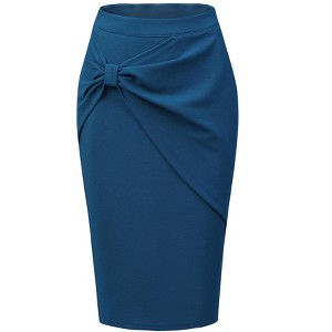 INSPIRE CHIC Women's Work Ruched High Waist Midi Pencil Skirt - 1 of 4