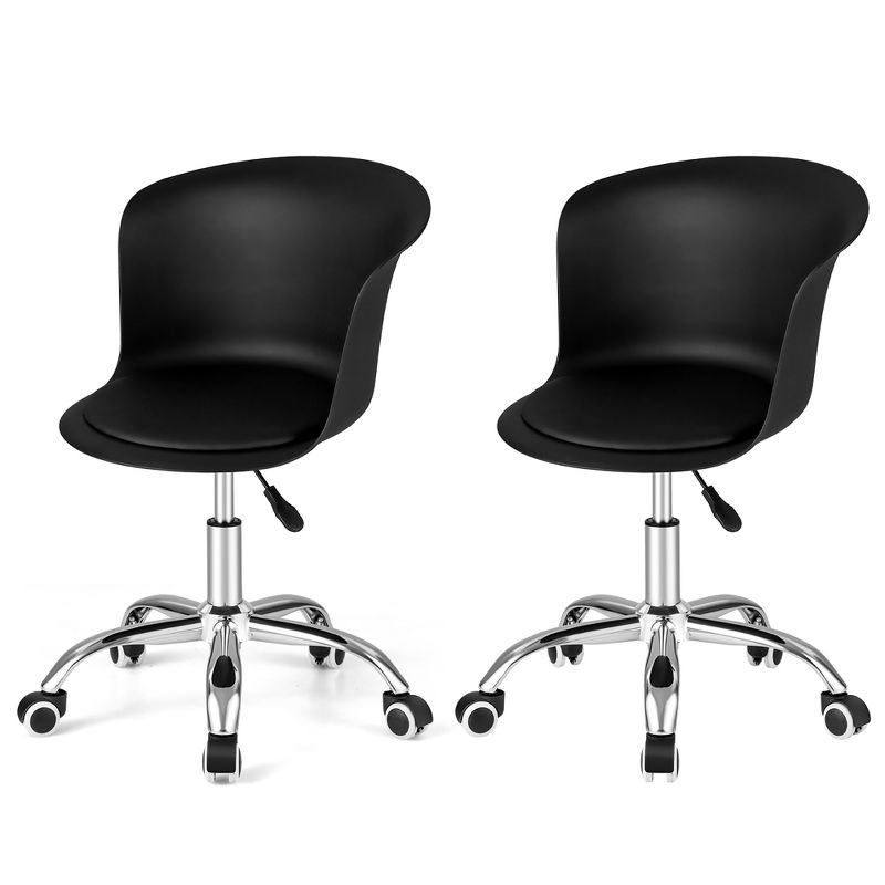 Costway Set of 2 Adjustable Office Chair Armless Swivel Desk Chair PU Leather Seat Black/White, 1 of 10
