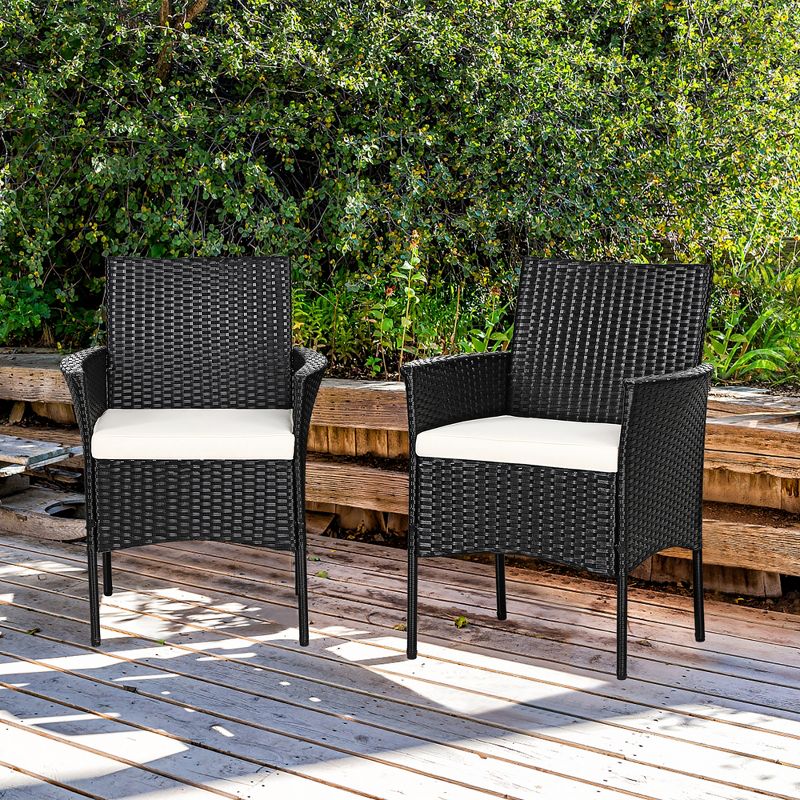 Costway 2PCS Chairs Outdoor Patio Rattan Wicker Dining Arm Seat With Cushions, 2 of 11