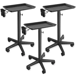 Set of 3 - Saloniture Premium Aluminum Instrument Tray -  Hair Stylist Trolley with Accessory Caddy - Black