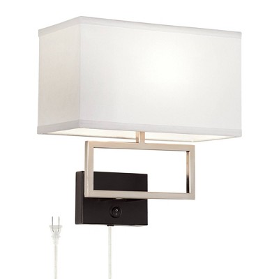 Possini Euro Design Trixie Modern Wall Lamp Brushed Nickel Plug-in 12" Light Fixture Rectangular Shade for Bedroom Reading Living Room Hallway House