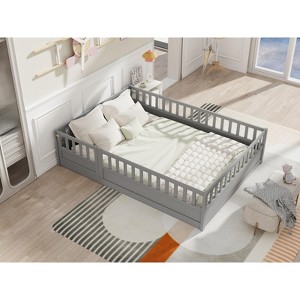 NicBex Toddler Floor Bed,Twin/Full Size Floor Bed Frame with High Security Barrier and Door,Montessori Floor Bed for Kids,Wood Slats Support - 1 of 4