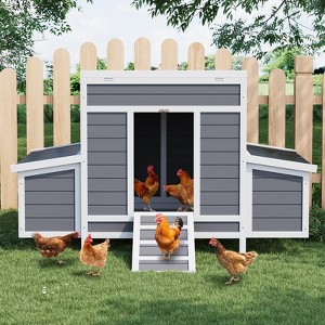 Wooden Chicken Coop for 4-6 Hens - Outdoor Poultry Cage w/ 6 Nesting Boxes, Ramp & Pull-Out Tray - 1 of 4