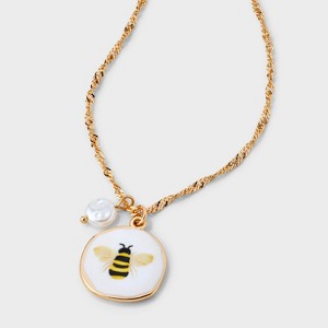 Bumblebee Pendant with Semi Precious Moonstone Necklace - Universal Thread™ Gold - 1 of 4
