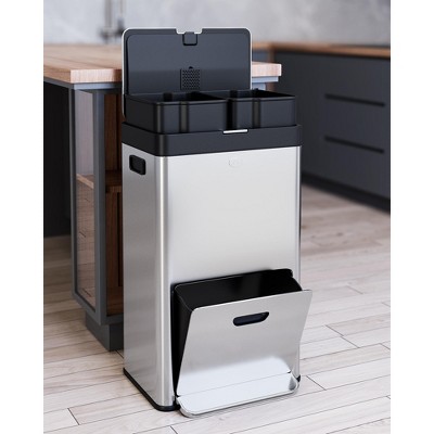 Coucheta tall Trash Can with Lid - Dual-Tier Stainless Steel Vertical Trash Can with Recycle Combo for Office & Indoor Use