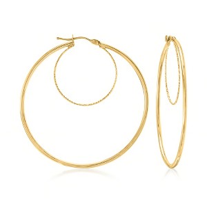 Ross-Simons Italian 14kt Yellow Gold Textured and Polished Double-Hoop Earrings - 1 of 4