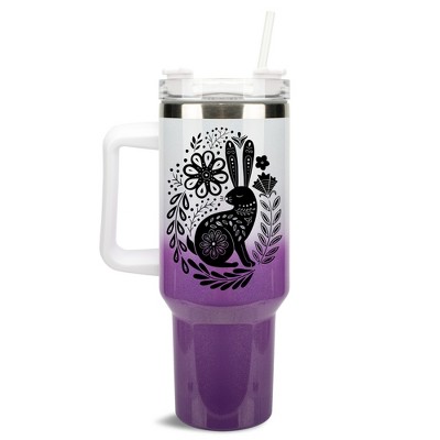 Elanze Designs Woodland Bunny Rabbit Flower Garden 40 oz. Stainless Steel, Large Water Bottle Coffee Mug, Spill & Leak Resistant, Thermal Travel