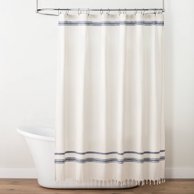 Embroidered Dobby Stripe Shower Curtain Sour Cream/Blue - Hearth & Hand™ with Magnolia