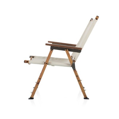 Las Palmas Beige Canvas and Wood Outdoor Folding Chair