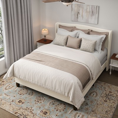 Kumasinova Queen/Twin/King Size Teddy Velvet Upholstered Bed Frame,Platform Bed with 49.21"High Back Headboard,12 Wood Slat Support,White