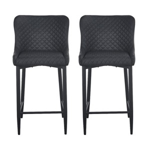 HomeRoots Set of Two 30" Gray and Black Faux Leather and Metal Low Back Bar Height Bar Chairs - 1 of 4