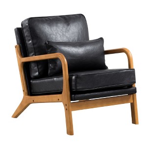 Dexmalle Modern Accent Chair Leisure Armchair with Rubber Wood Frame & Lumbar Pillow - 1 of 4