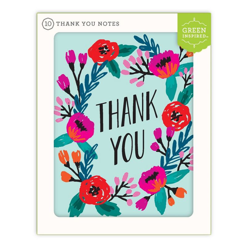 Green Inspired 10ct Flowering Wreath Thank You Cards, 1 of 4