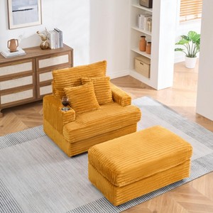 NicBex Couches for Living Room 39" Single Chaise Lounge Chair Corduroy Upholstered Sofa Sleeper Chair with Ottoman and Cup Holders - 1 of 4