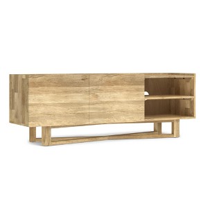 60" Solid Mango Wood TV Media Stand with Handcrafted Finish, Natural Stain, and Criss-Cross Base Design for Living Room and Bedroom - 1 of 4