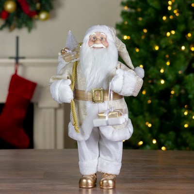 18" Gold and White Standing Santa Christmas Figurine with Presents