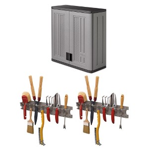 Suncast 4-Cubic Feet Plastic Single Shelf Garage Wall Storage Cabinet with 2-Foot Wall Mounted Garage Garden Hand Tool Organizer, Platinum (2 Pack) - 1 of 4