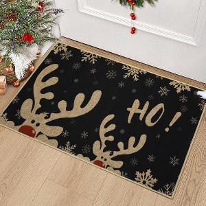Christmas Doormat Xmas Deer and Snowflake Print Door Mat Entryway Floor Mats - 1 of 4