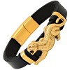 Steeltime Men's black leather and 18k gold plated stainless steel tiger accented bracelet - 2 of 4