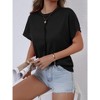 Women's Casual Waffle Knit Crew Neck Short Sleeve Loose Top - 2 of 4